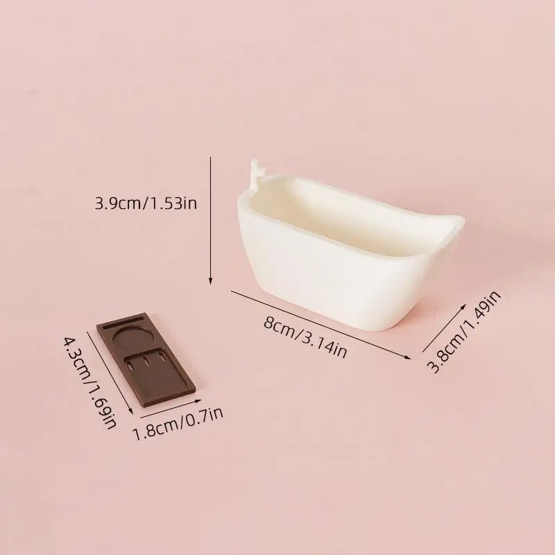 baignoire miniature salle bain accessoires plateau éponge flacon moderne blanc rose