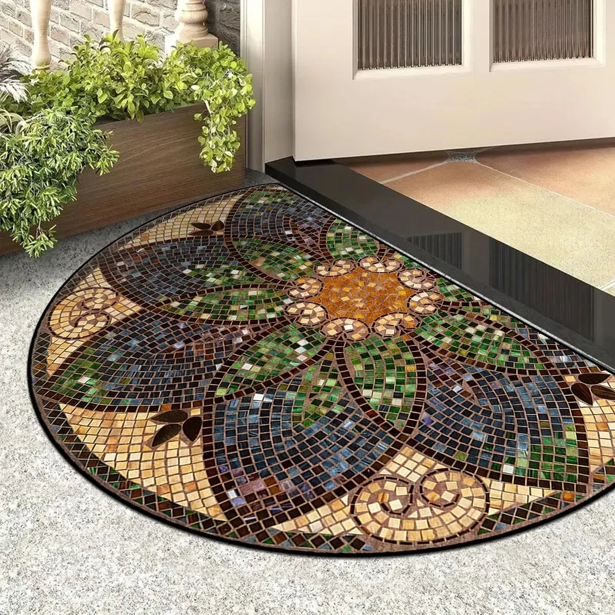 tapis d'entrée moderne vert feuilles antidérapant polyester extérieur salon 40cm 60cm