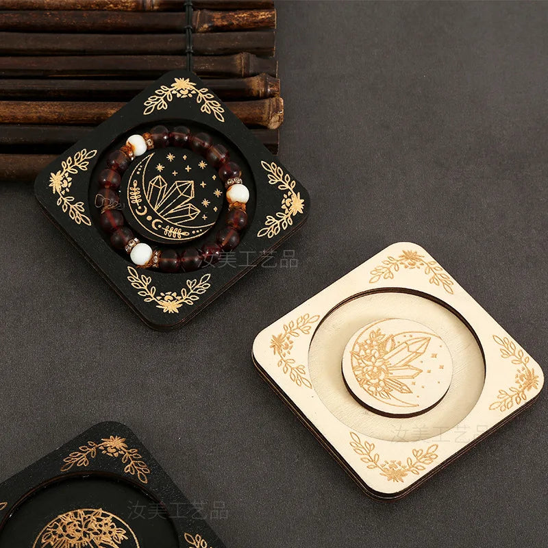 présentoir bois décoratif bohème étoiles lune bracelets marron doré spiritualité