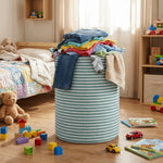 panier linge vert rayures horizontales pliable poignée annaux métalliques moderne sans bpa pvc
