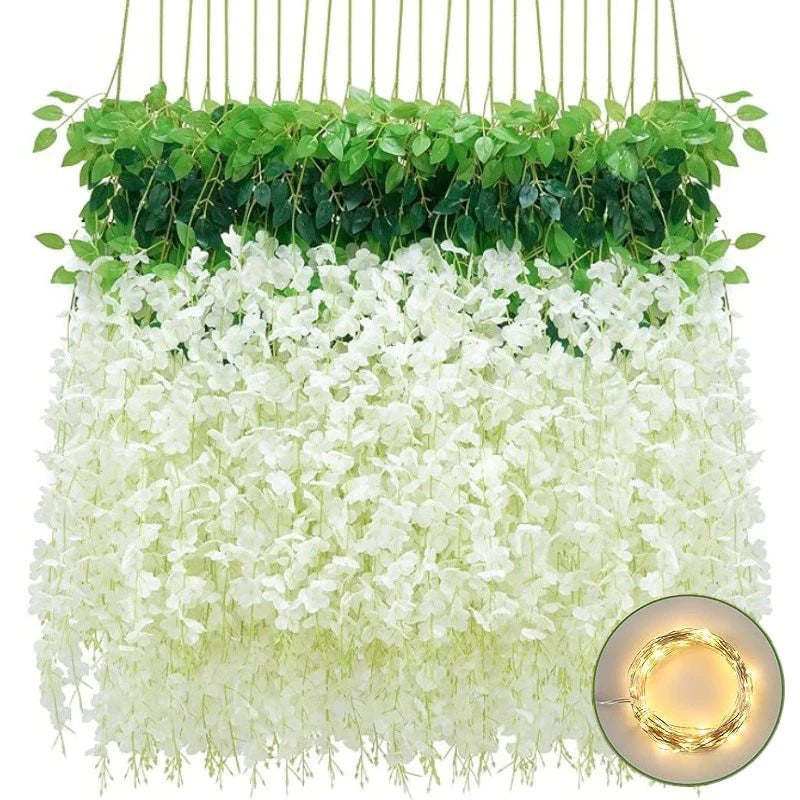 guirlande glycine lumineuse fleurs artificielles blanc vert décorative romantiqueintérieur decoration 36ft 90fleurs