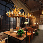 lustre vintage antlers marron clair salon rustique ampoules led murale cottage