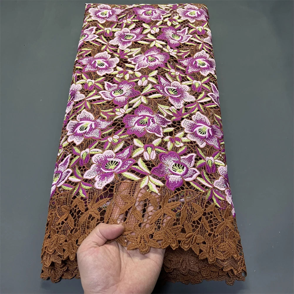 tissu dentelle acrylique brodé fleurs or marron noir blanc versatile mariage soirée