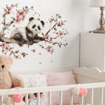 sticker mural panda fleurs illustration auto adhésif résistant eau chambre enfant décoration maison
