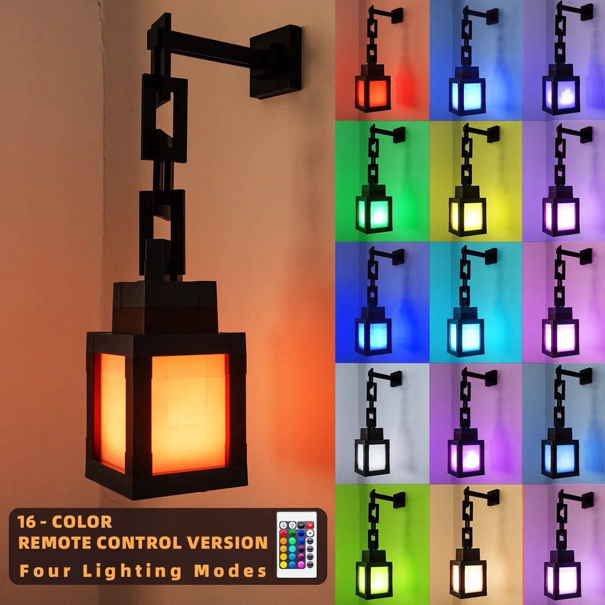 lanterne pixelisée led multiple couleurs télécommande décoration chambre camping événements