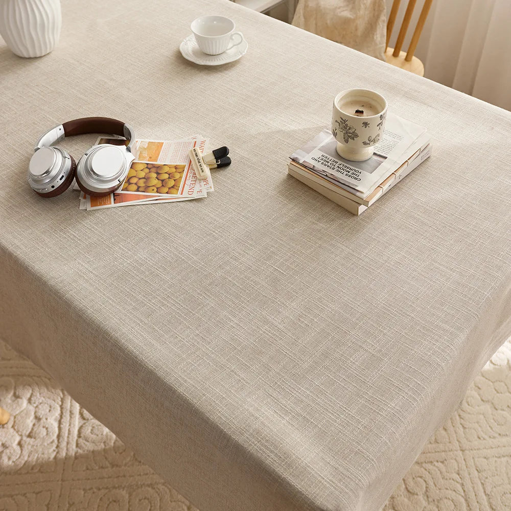 nappe rectangulaire beige texture lin lavable anti taches table manger moderne rustique