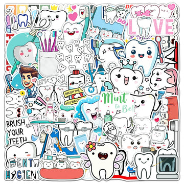stickers dentaires mignon brosse dents dentifrice dessin animé bleu blanc rose vert noir gris