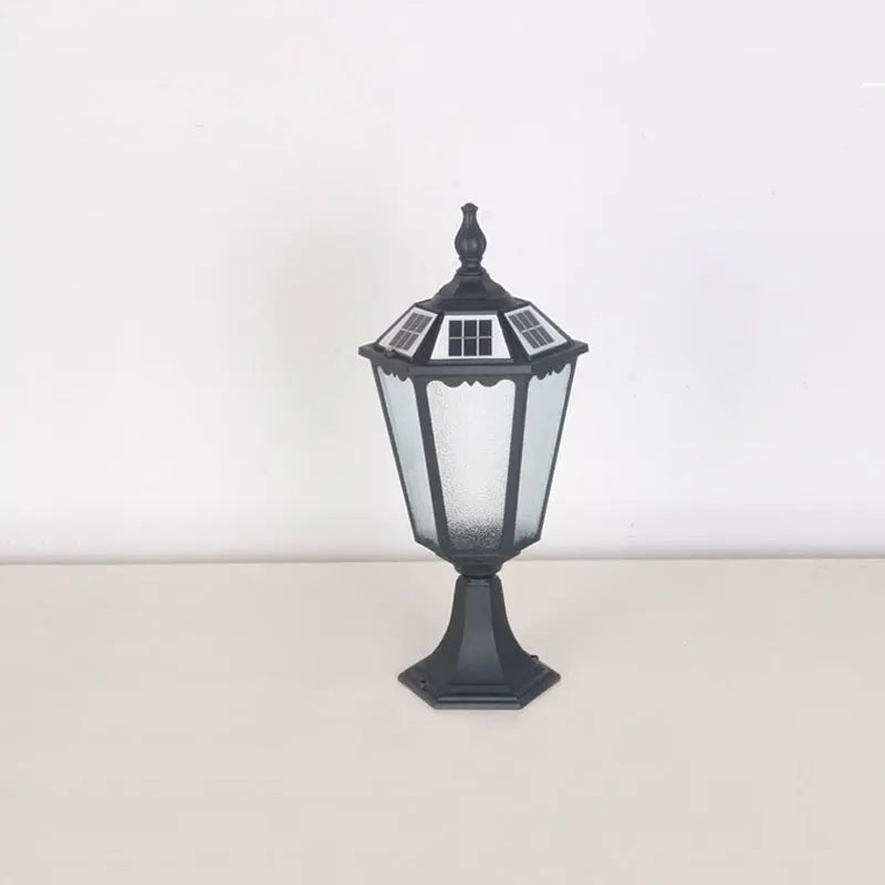 lampe solaire classique transparente motif décoratif noir extérieure autonomie éclairage jardin antique