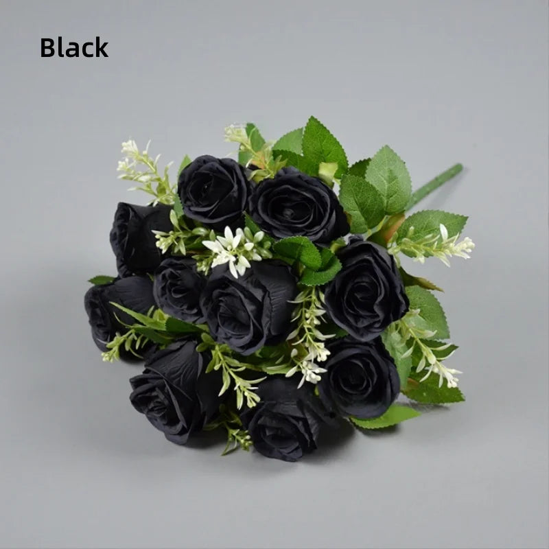 bouquet roses artificielles soie couleurs variées feuilles vertes modernes élégantes intérieur extérieur