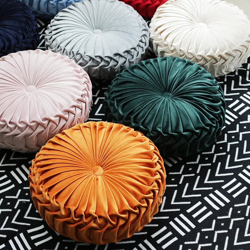 coussin rond plissé vert foncé velours vintage canapé chaise sol non amovible lavable moderne