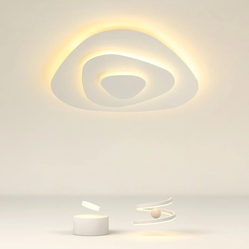 plafonnier moderne blanc géométrique cercles concentriques luminaire led salon salle manger chambre
