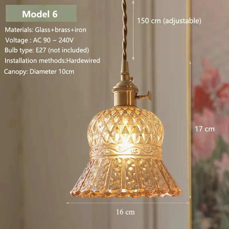 suspension lumineuse vintage transparente relief doré éclairage rétro chambre salon