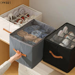 boîtes rangement chaussures tissu polyestère transparentes poignées cuir moderne 12 compartiments gris beige noir