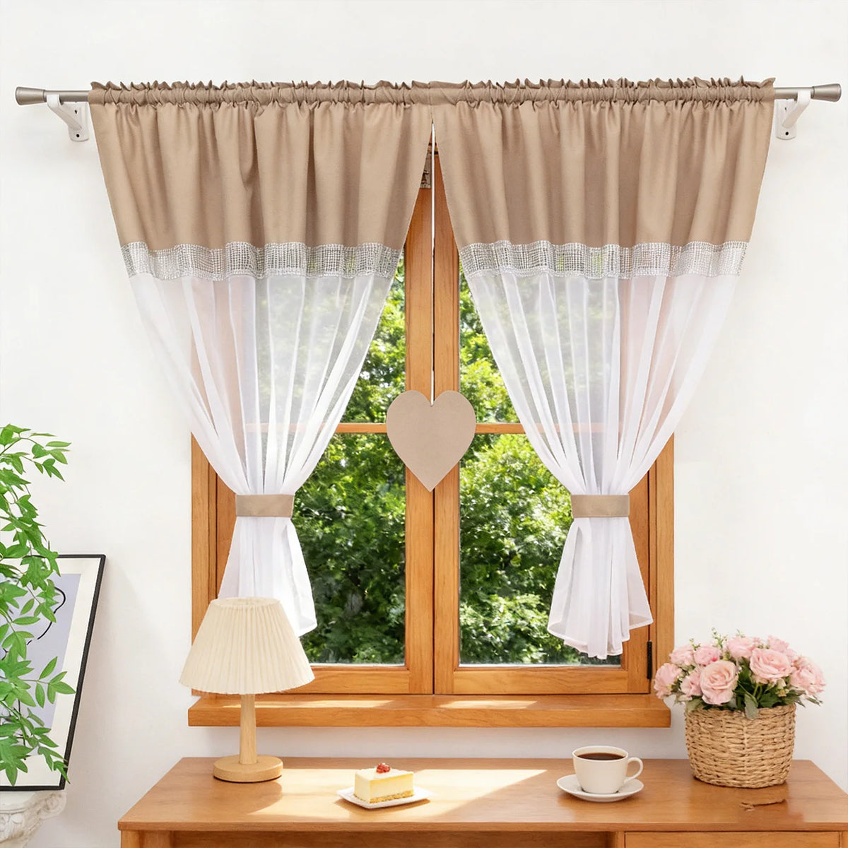 rideau moderne élégant polyester translucide motif rayures beige blanc salon