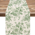 chemin table lin fleurs bleues toile jouy decoration maison beige opaque