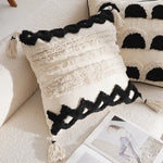 coussins géométriques blanc noir franges moderne décoration intérieure canapé salon amovible lavable polyester coton