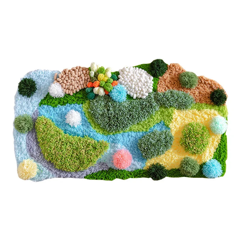 tapis décoratif tapisserie artisanale motif floral couleurs vives créatif tapis mousse boules laine