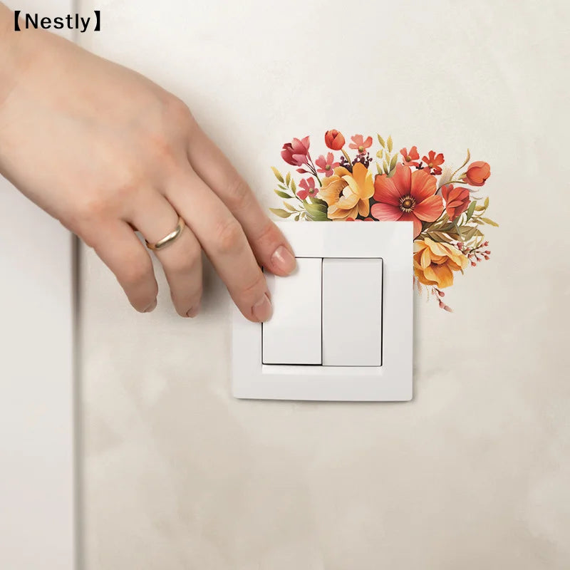 autocollants décoratifs floral bohème motifs aquarellés couleurs vives interrupteurs élect