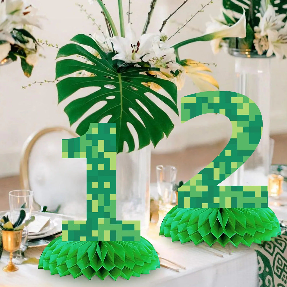 numéros table vert pixelisé moderne fête anniversaire enfant baptême événement révélation sexe retour école