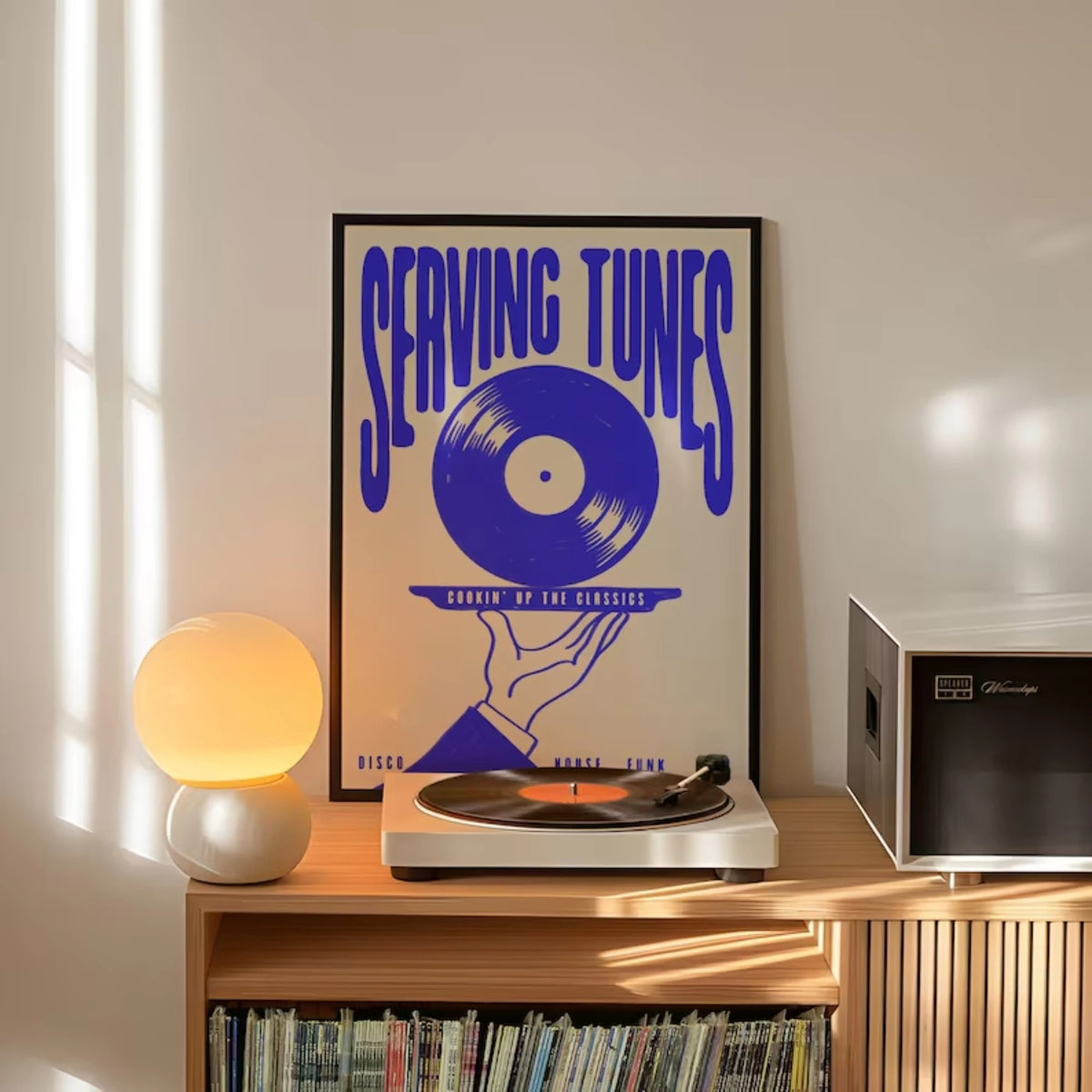 affiche murale vintage disque vinyle lettres serving tunes cadre mural chambre salon decoration pop