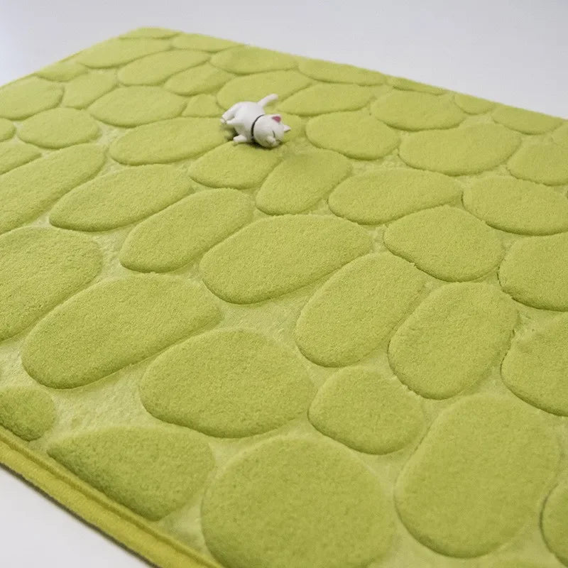tapis bain antidérapant polyester relief galets moderne gris rose beige