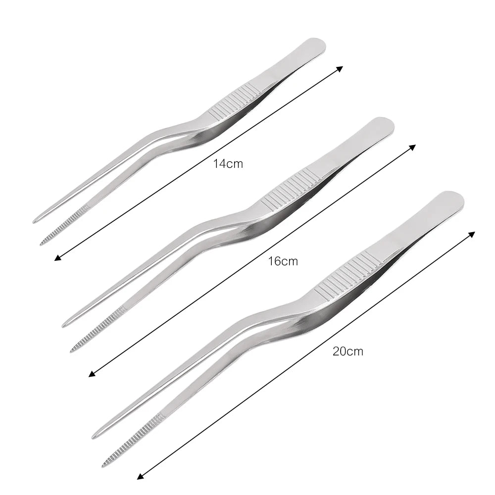 pinces épiler acier inoxydable argentées modernes 14cm 16cm 20cm trois pièces ustensiles cuisine