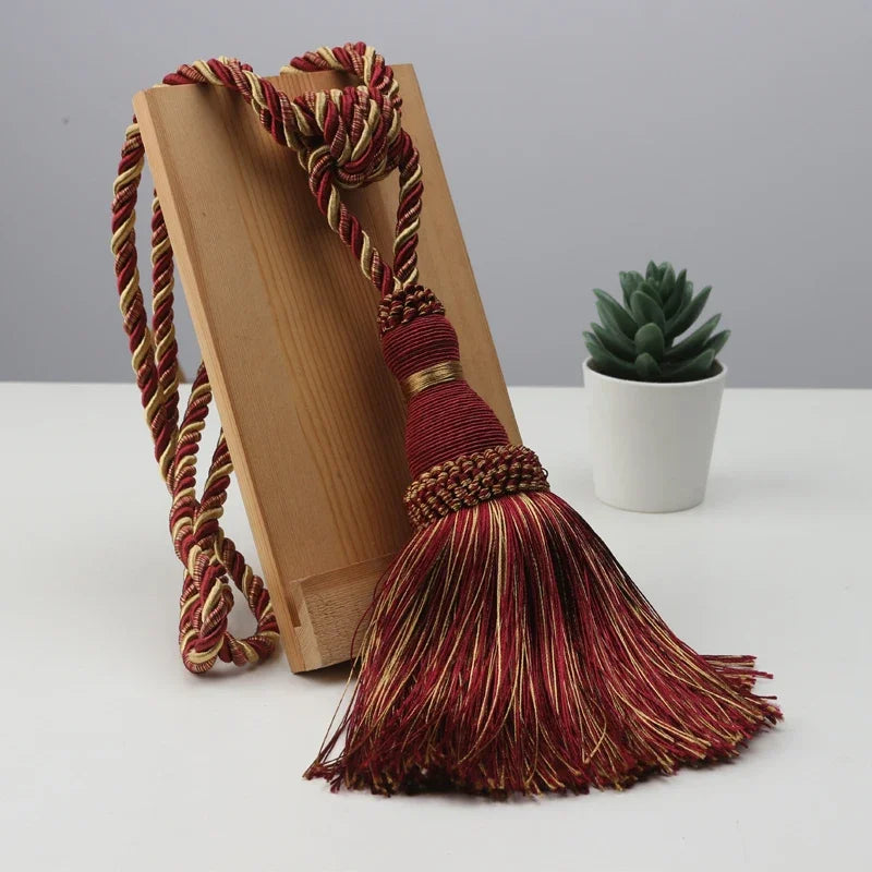 ruban rideau rayures franges bleu marine beige gris rouge vert classique pompons polyester