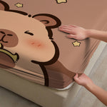 drap housse capybara ours mignon dessin animé marron clair lit twin full queen king