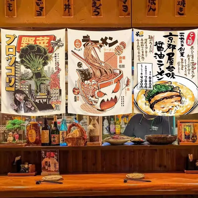 Rideau décoratif japonais thème cuisine bistro suspendu au mur