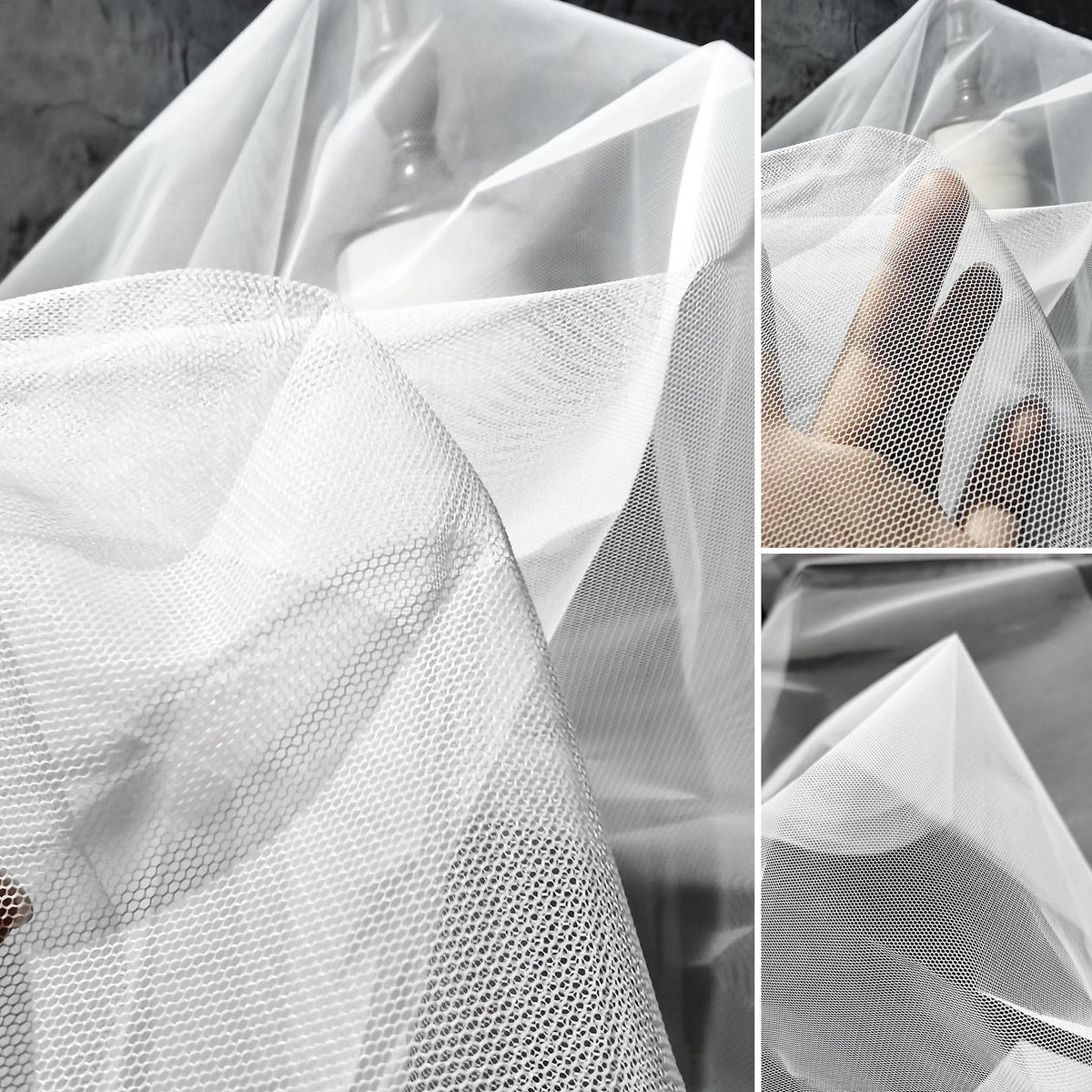 tissu maille hexagonale polyester transparent noir blanc bricolage décoration fond scène respectueux environnement minimaliste