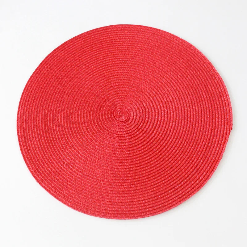 tapis table tissé spirale moderne orange rouge bleu beige placemat assiette cuillère verre