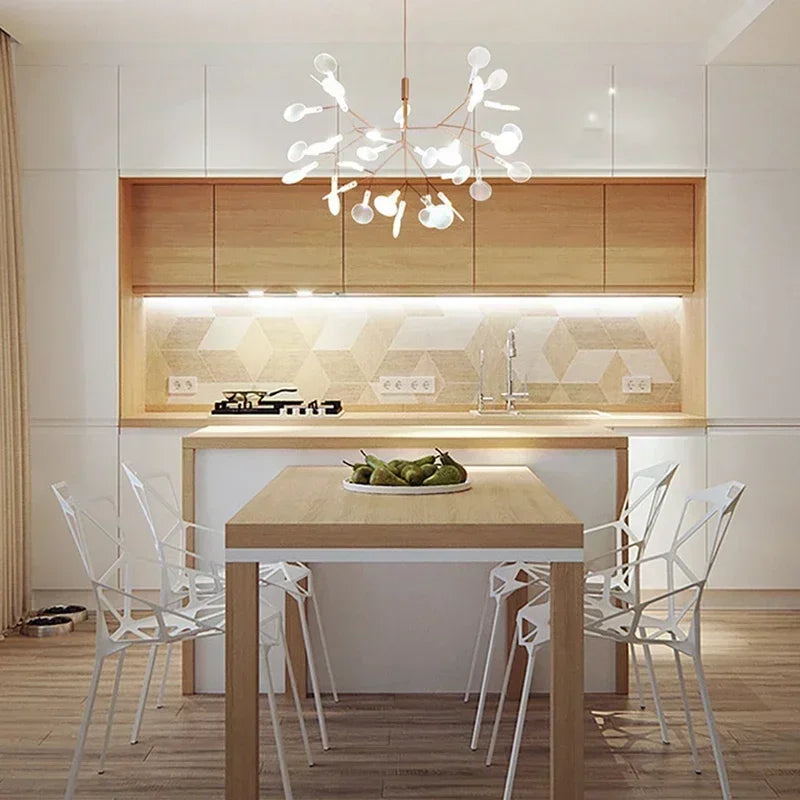 suspension lumineuse moderne branchée feuilles translucides lumière led blanc doré