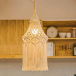 lampe suspendue macramé franges boho deco salon coton beige clair artisanal hand wash machine
