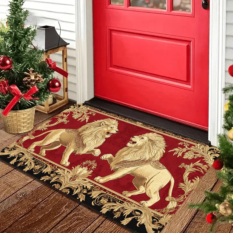 tapis sol lions doré rouge salon bain bordure florale classique 30x50cm 40x60cm polyester