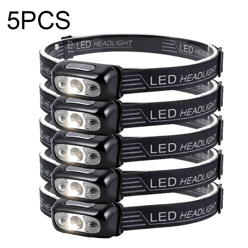 lampe frontale led portable rechargeable noir moderne pratique ceinture ajustable sensory switch
