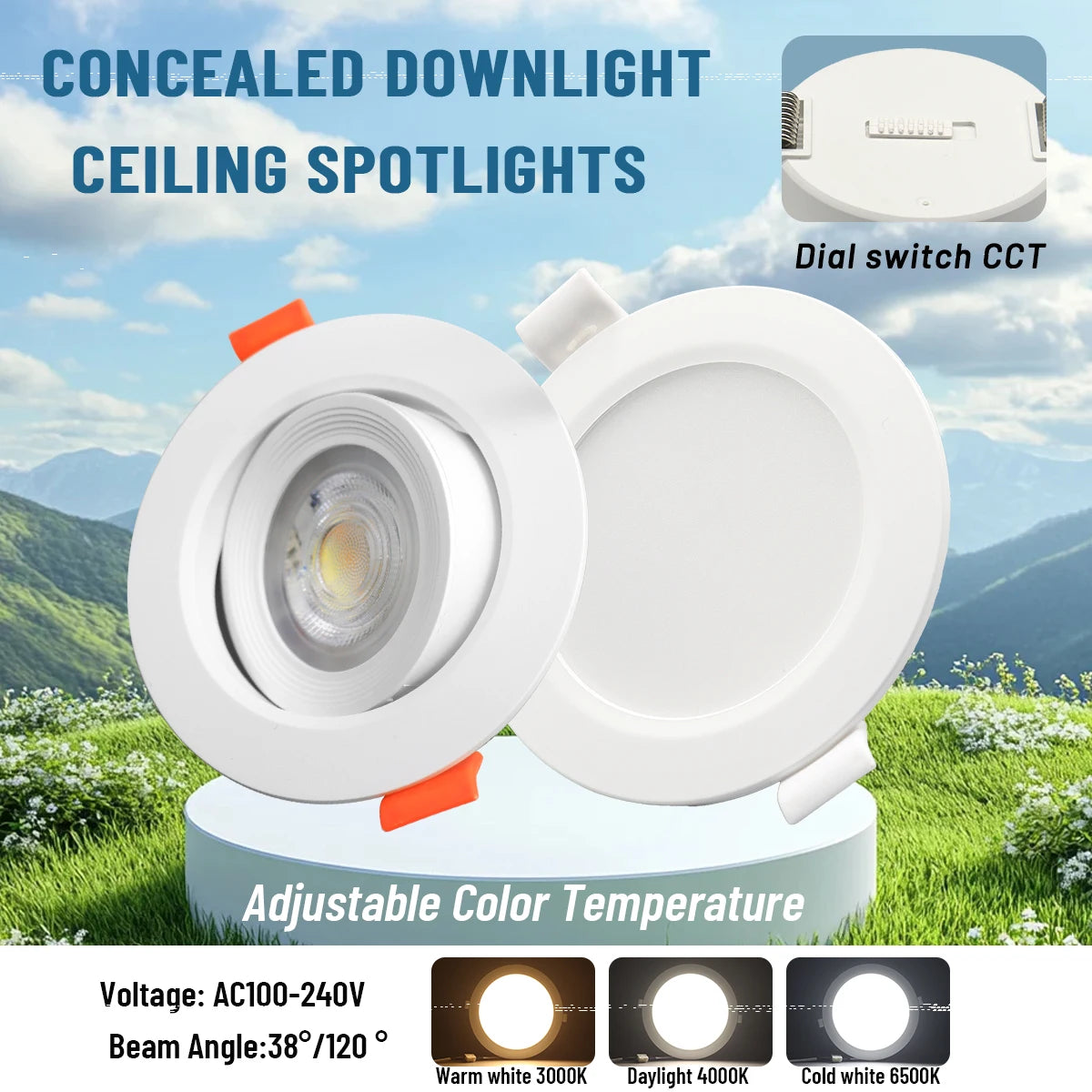 spot led blanc moderne 3000k 4000k 6500k interrupteur cct 75mm 90mm