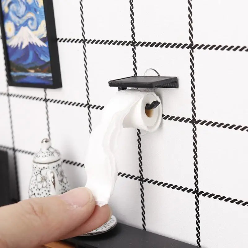 porte papier toilette minimaliste noir blanc moderne accessoire poupée plastique texturé fixation adhésive