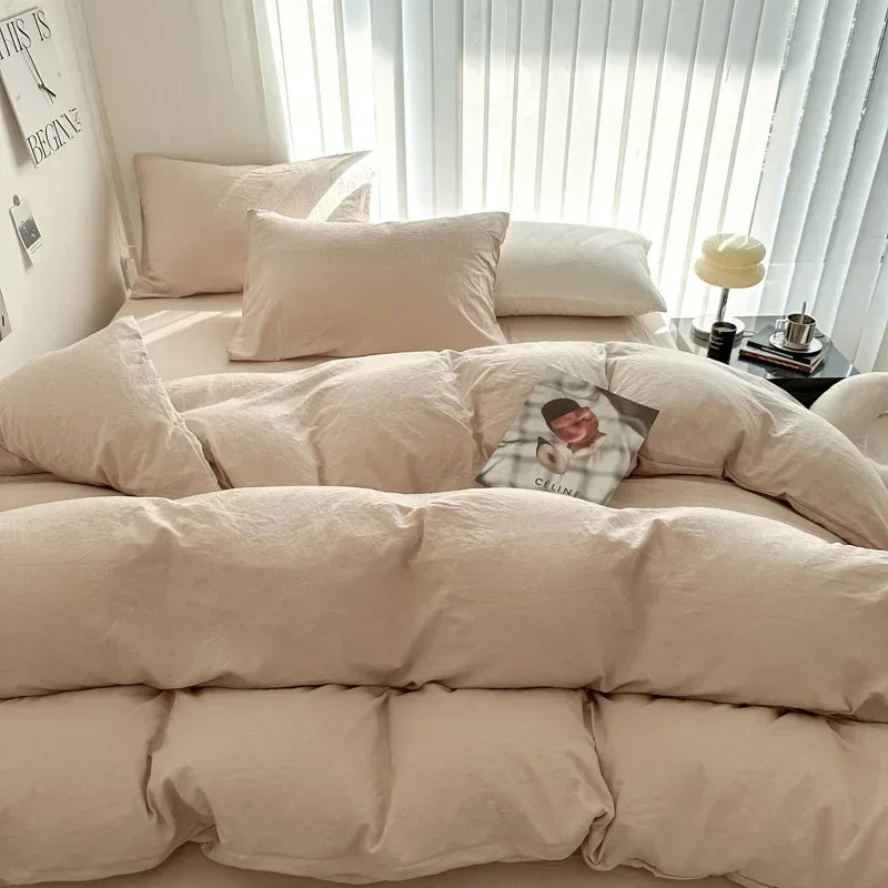 Détail du tissu en coton lavé de la housse de couette