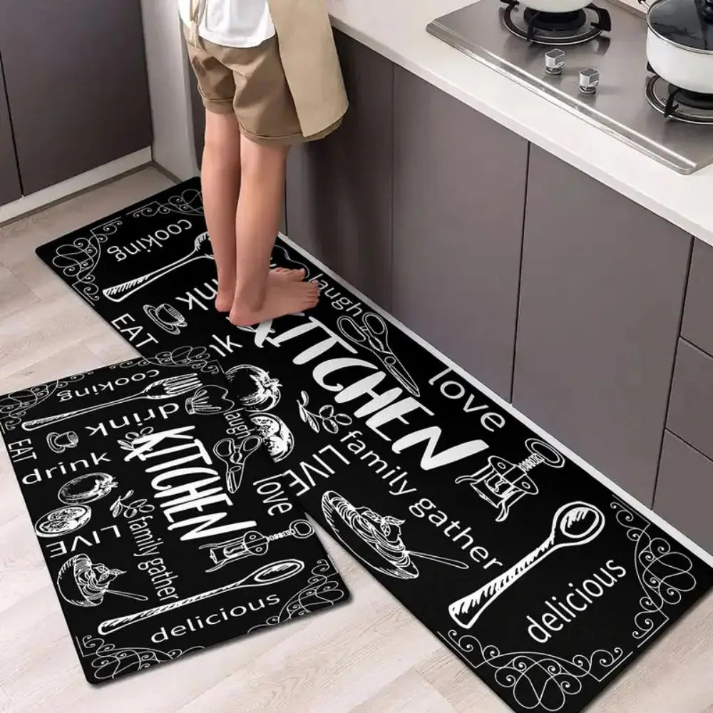 tapis cuisine noir blanc motifs kitchen antidérapant lavable machine moderne floralintérieur