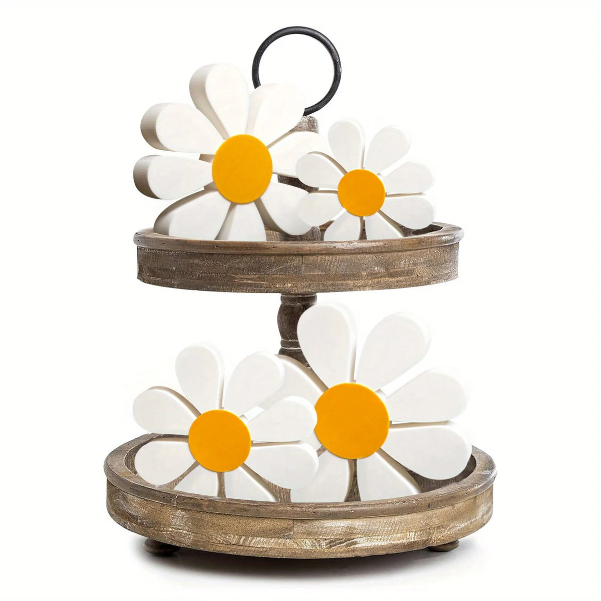 décoration murale bois marguerite vintage fleurs décoratives blanc jaune rustic champêtre