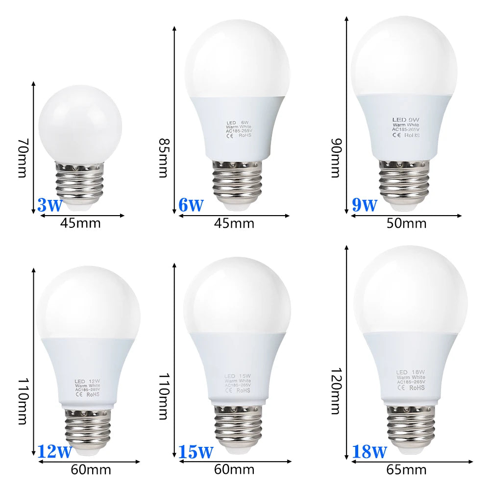 ampoules led 3w 6w 9w 12w 15w 18w e27 haute luminosité blanc opaque lisse