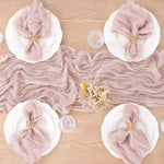 serviette table rose pâle texture ondulée ruban jute fleur blanche rustique polyester coton pastorale