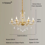 lustre or cristal transparents classique suspension chaîne salon chambre coucher lumière déco