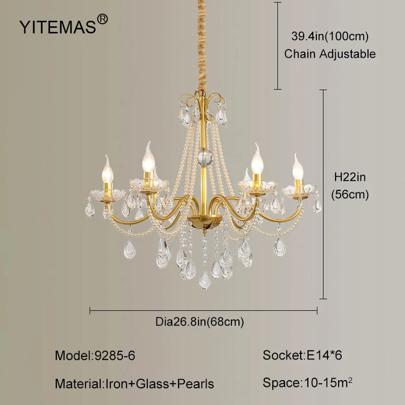 lustre or cristal transparents classique suspension chaîne salon chambre coucher lumière déco