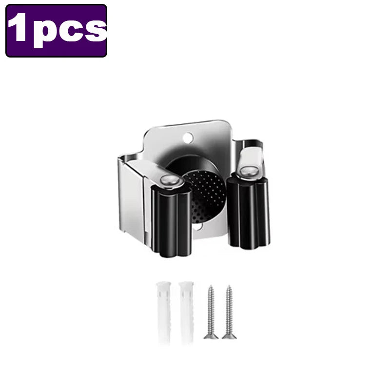 support mural balai anti dérapant acier inoxydable moderne salle bain clips noir argenté respectueux
