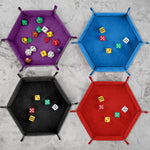 plateau dés hexagonal feutre pliable vert marron bleu rouge noir moderne clous métalliques différents