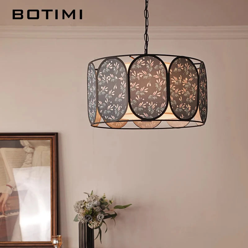 suspension lumineuse moderne pendentif tissu fleurs noir gris beige vert rose