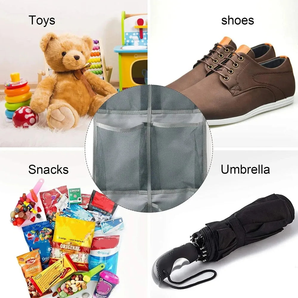 organisateur suspendu multi poches utilitaire gris noir maille semi transparent métalliques rangement chambre