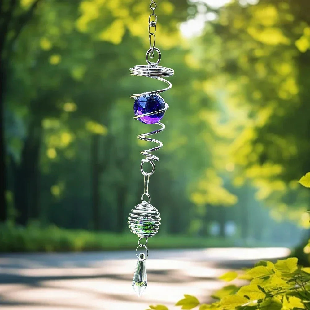 Spirale métallique spirale tail ball décor suspendu cristal verre violet structure argentée wind spinner