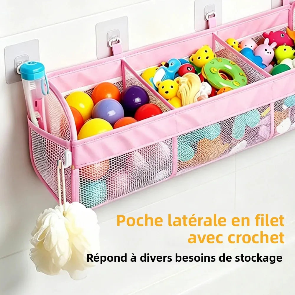 organisateur jouets bain rose maille rapide séchage compartiments poche pratique moderne